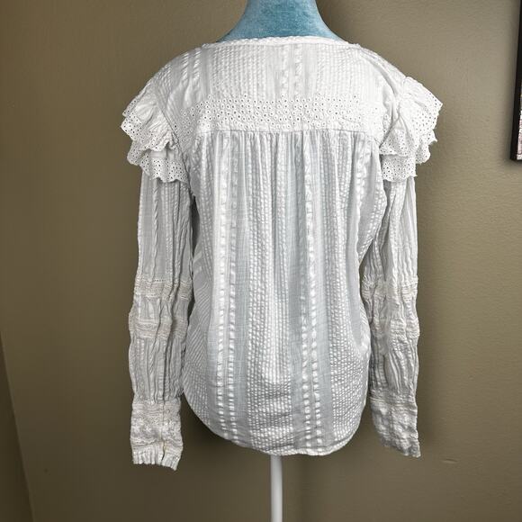 Love Sam Blouse Women M lace, pleats, puffed detailed sleeves Boho Peasant - Picture 12 of 16